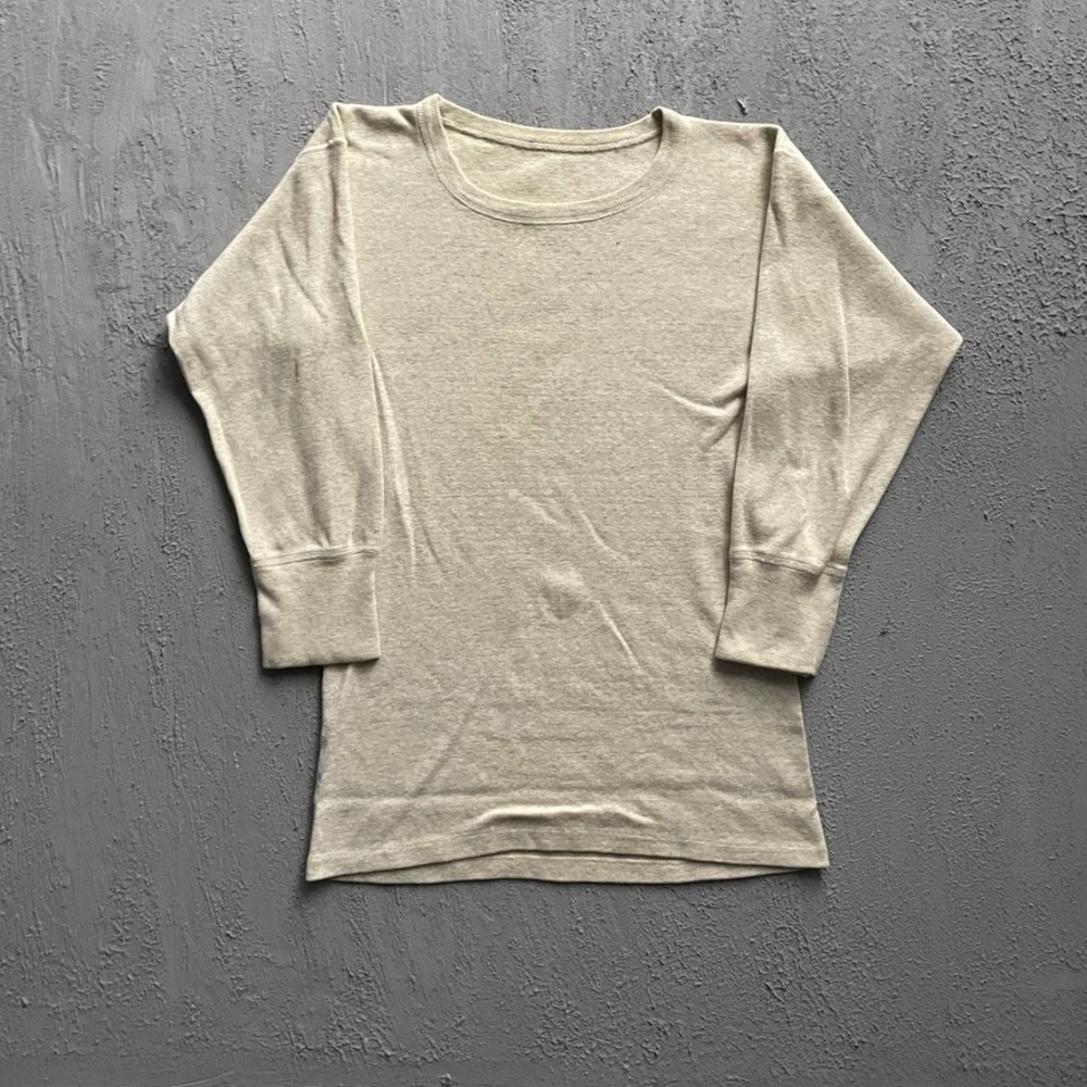 Vintage Ribbed Long Sleeve Thermal Undershirt Mens Small Beige 90s Unbranded